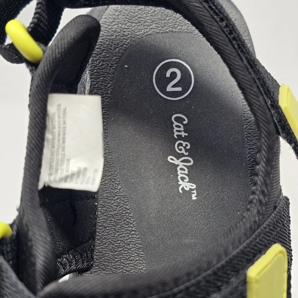 Cat & Jack Boys Black Lime Green Athletic Strappy Sandals Size 2 077043556